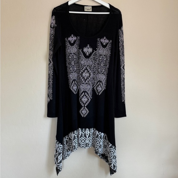Vocal Knit Embellished Jeweled Black Long Sleeve Tunic Dress Women XL - Picture 1 of 7